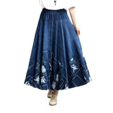 Falda vaquera maxi acampanada de estilo bohemio